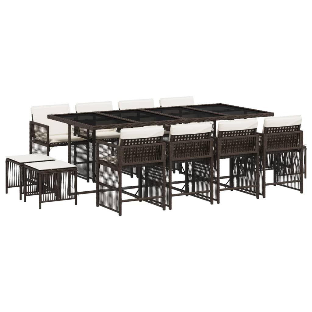 vidaXL 13-częściowy ogrodowy zestaw jadalniany z poduszkami z brązowego polirattanu