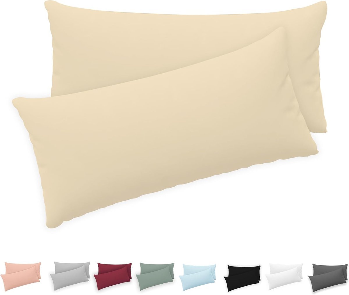 Twinzen Poszewka na poduszkę 40 x 80 cm (zestaw 2 szt.) – 100% bawełna dżersej 150 g/m², beżowa, na poszewki na poduszki 40 x 80 cm, poszewka na pod..