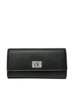 Portfele - Calvin Klein Duży Portfel Damski Ck Plaque Large Trifold K60K612839 Czarny - miniaturka - grafika 1