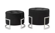 Pufy i podnóżki - Zestaw 2 puf czarnych York pikowane na srebrnej nodze - miniaturka - grafika 1