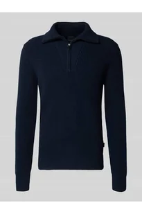 Sweter z mieszanki wełny z kołnierzem i detalem z logo - Bugatti - Swetry męskie - miniaturka - grafika 1