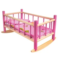 Akcesoria dla lalek - LAZUR-MIX Kołyska ALEX drewniane kolorowe z pościelą 60cm LAZUR 5907780108214 - miniaturka - grafika 1