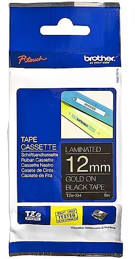 Brother Tape Gold on Black 12mm TZE334