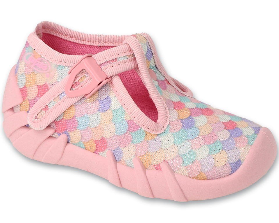 Kapcie dziewczęce domowe do przedszkola na zapinki różowe Befado 110P501-21