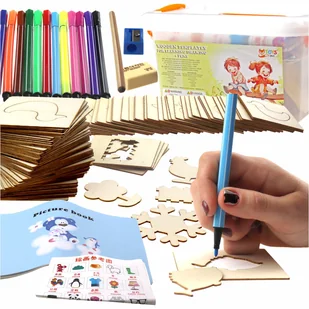 DREWNIANE SZABLONY Nauka Rysowania ZESTAW Kreatywny MONTESSORI dla Dzieci - Prace ręczne dla dzieci - miniaturka - grafika 1