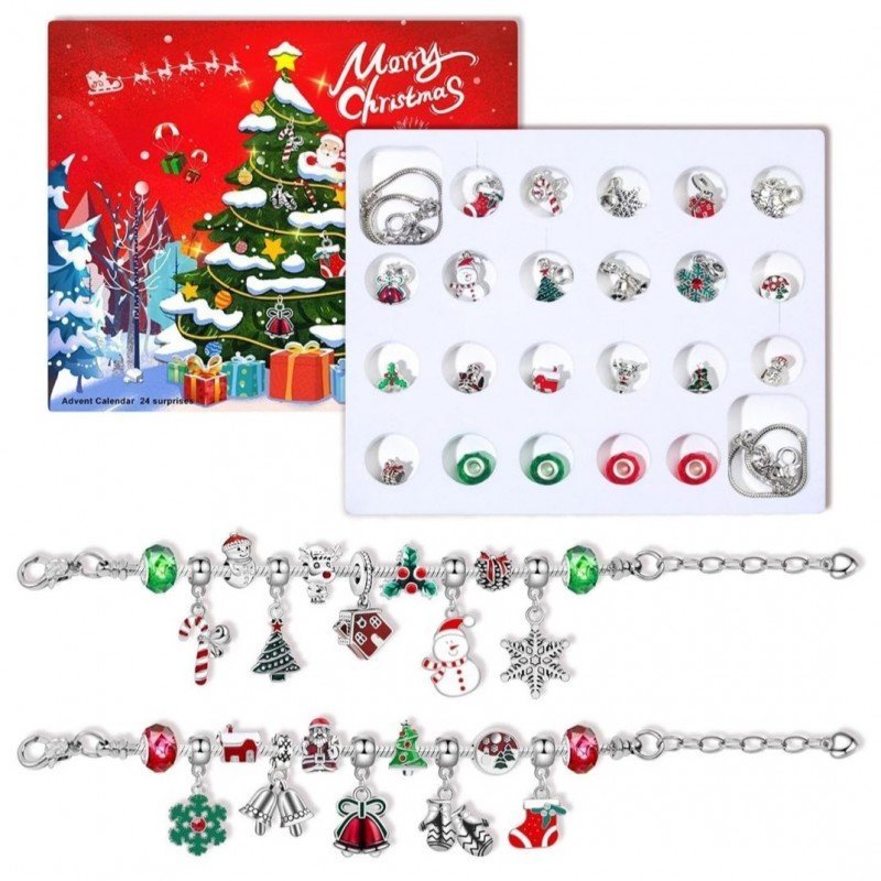Kalendarz adwentowy zestaw biżuterii Bransoletka z zawieszkami odliczanie KSN206