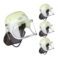 Zabawy w naśladowanie dorosłych - Relaxdays Kask strażacki dla dzieci, zestaw 4 sztuk, regulowany, składany wizjer, chusta na kark, straż pożarna, wys. x szer. x gł.: 24,5 x 22,5 x 28 cm, żółty - miniaturka - grafika 1