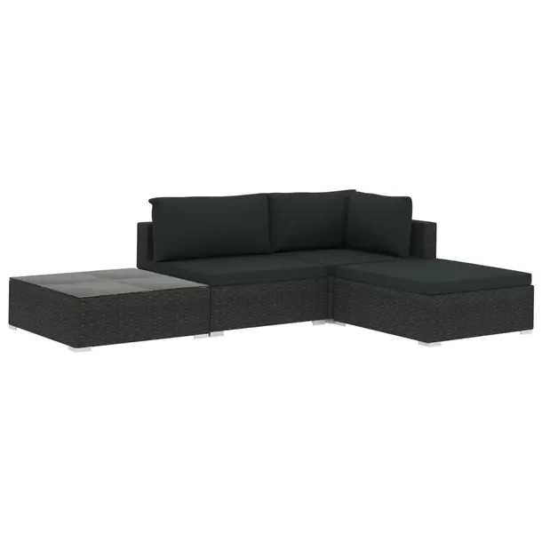 Zestaw Mebli Ogrodowych Rattanowych Czarnych, Sofa Narożna 70x70x52,5 cm,
