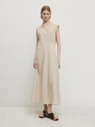 Długa Sukienka Ze 100% Lnu Ze Stębnowaniem - Beżowy - M - Massimo Dutti - Kobieta