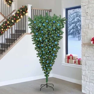 vidaXL Odwrócone sztuczne choinka z oświetleniem i zestawem kul 240 cm - Choinki - miniaturka - grafika 1