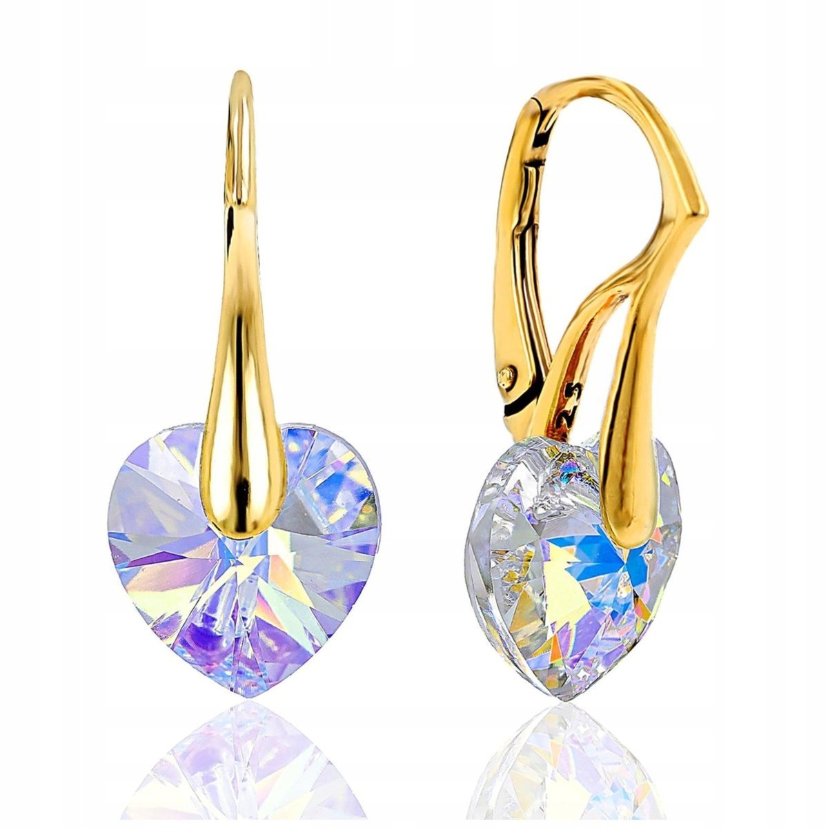 KOLCZYKI SWAROVSKI ZŁOTE SERCA WISZĄCE, CRYSTAL, SREBRO PR. 925, POZŁACANE