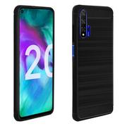 Etui i futerały do telefonów - Honor 20 / Huawei Nova 5T Elastyczne wzmocnione etui z efektem szczotkowanego włókna węglowego w kolorze czarnym - miniaturka - grafika 1