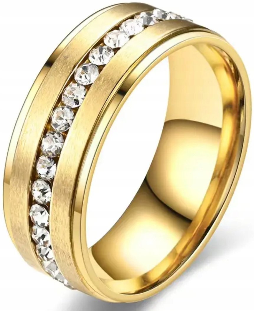 Elegancki Złoty Pierścionek z Brylantami Sygnet Pierścień Stal Szlachetna