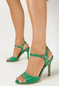 Sandały damskie - Zielone Sandały na Szpilce z Paskiem ze Sprzączką Barea - miniaturka - grafika 1