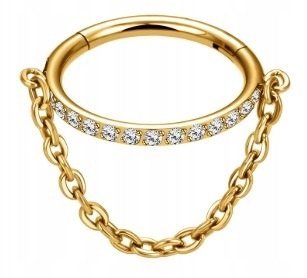 Tytanowy Kolczyk Clicker PIERCING z Łańcuszkiem Cyrkonie HELIX Lobe 1,2/8