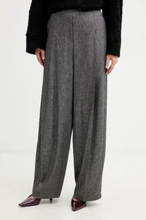 BOSS spodnie z domieszką wełny damskie kolor szary proste high waist 50548212 - Spodnie damskie - miniaturka - grafika 1