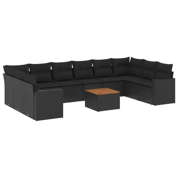 Modułowy zestaw mebli ogrodowych z poduszkami, czarny, rattan PE, stal, 62