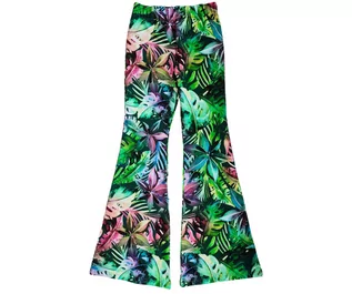 Spodnie i spodenki dla dziewczynek - Spodnie dzwony dresowe flare tropikalne liście dla dziewczynki - grafika 1