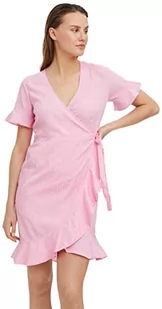 VERO MODA Women's VMHENNA 2/4 WRAP Frill Dress NOOS minisukienka, Prism Pink/AOP: Tiny dots, S - Sukienki - miniaturka - grafika 1