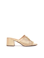 Klapki i japonki damskie - Ażurowe złote klapki zdobione monogramem - miniaturka - grafika 1