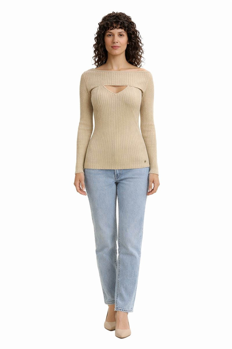 GUESS ZIELONY DOPASOWANY SWETER Z DEKOLTEM SEREK Z JEDWABIEM 40 I3A