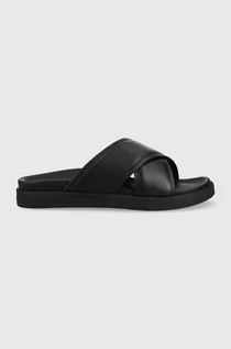 Klapki i japonki męskie - Calvin Klein klapki skórzane CRISS CROSS SANDAL LTH męskie kolor czarny HM0HM01069 - grafika 1