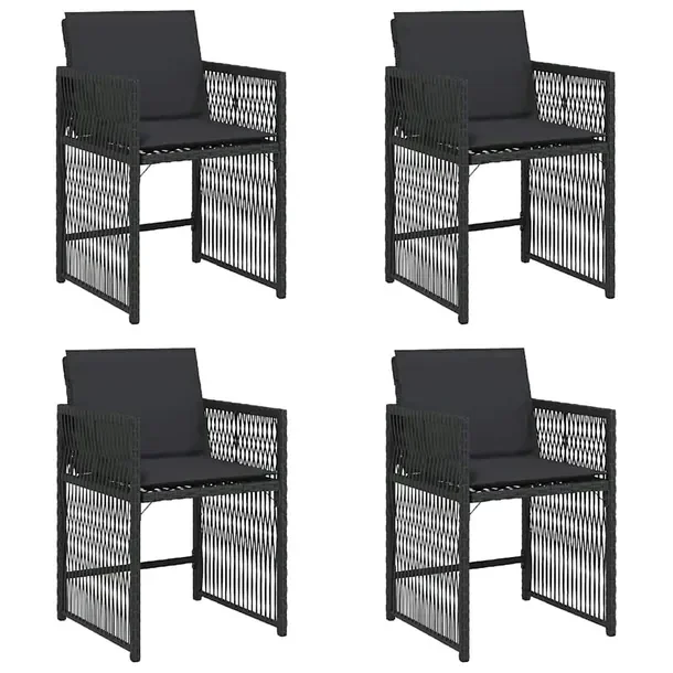 Czarne krzesła ogrodowe z poduszkami - rattan PE, 50,5 x 54 x 79 cm