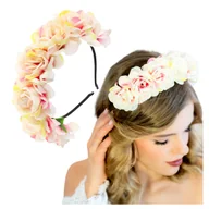 Ozdoby do włosów - Opaska Wianek do Włosów Różowy na Głowę Szeroki z Kwiatami Duży i Wygodny - miniaturka - grafika 1