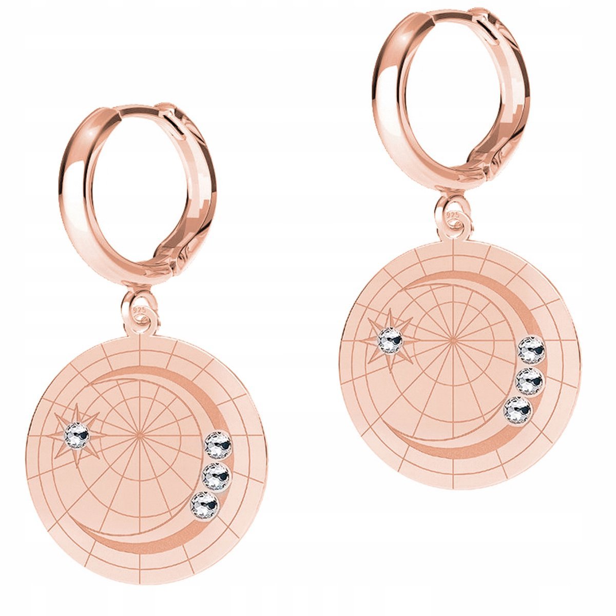 Kolczyki Pozłacane z Półksiężycem Księżycem Księżyc Cyrkonie SREBRO 925