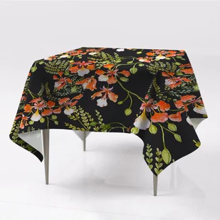 Kolorowy obrus gładki prostokątny Czerwone kwiaty, Fabricsy, 150x150 cm - Obrusy i serwetki - miniaturka - grafika 1