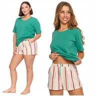 Piżamy damskie - Klasyczna PIŻAMA DAMSKA na Krótki Rękaw Szorty w Paski Wygodna MORAJ M - miniaturka - grafika 1