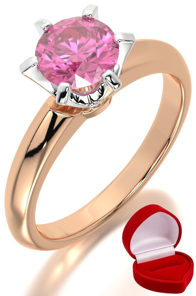 ZŁOTY PIERŚCIONEK ZARĘCZYNOWY 585 14k SZAFIR 1 ct RÓŻOWE ZŁOTO R15