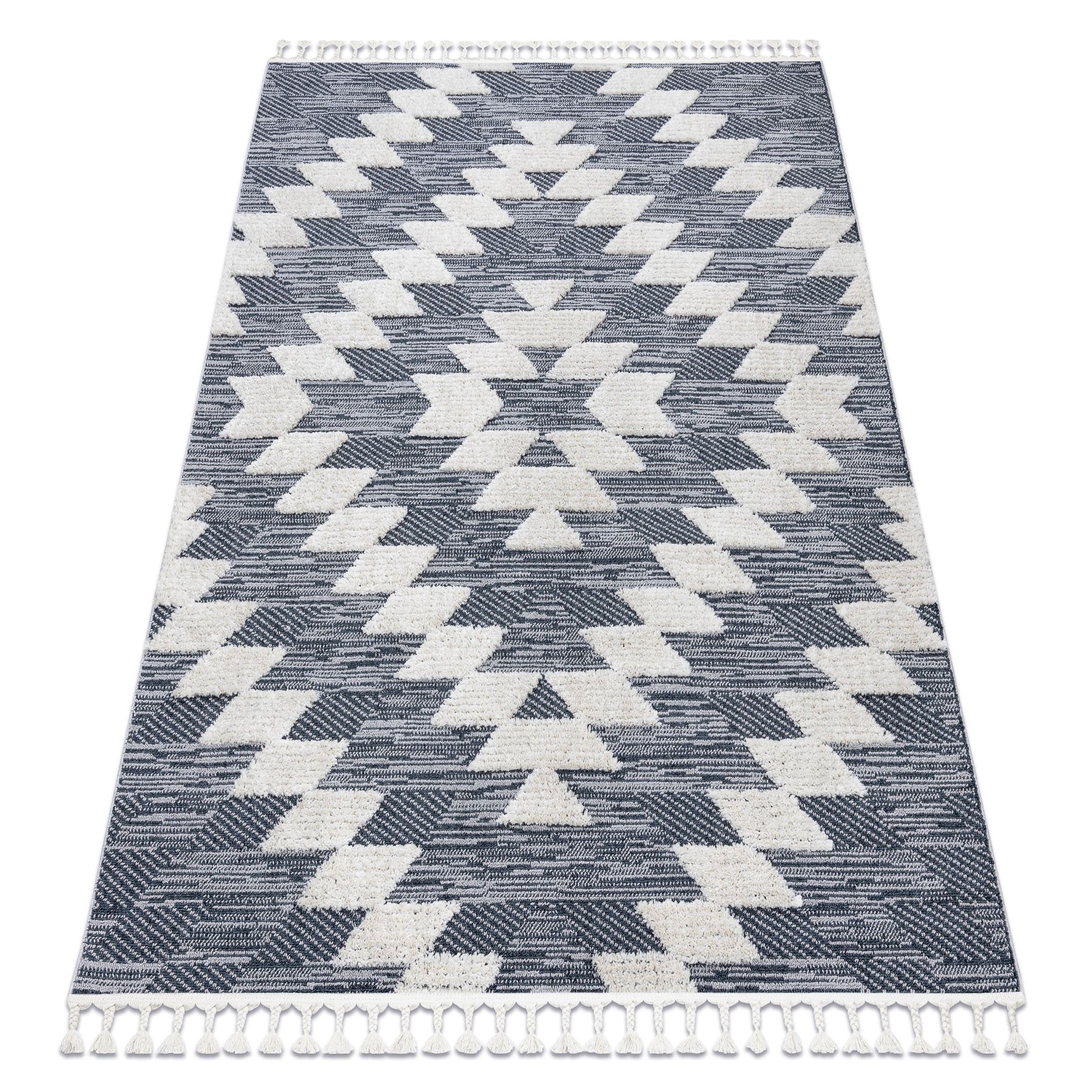 Dywan SEVILLA Z250A romby / szary Frędzle berberyjski marokański shaggy niebieski 200x290 cm