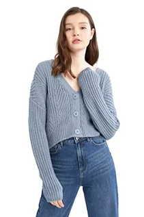 Swetry damskie - DeFacto Kardigan normalny krój dla kobiet kardigan na topy damski (niebieski, XS), niebieski, XS - grafika 1