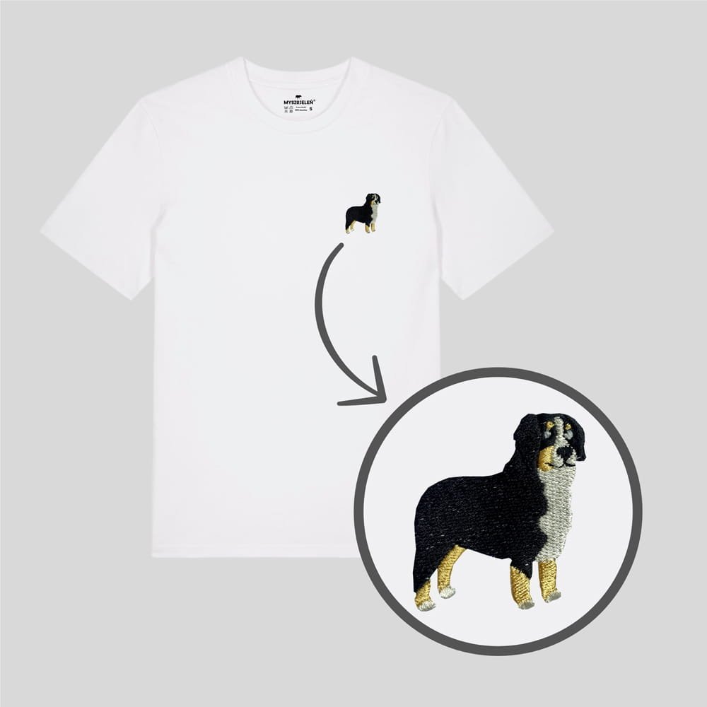 Haftowany T-shirt - BERNEŃSKI PIES PASTERSKI - biały XL