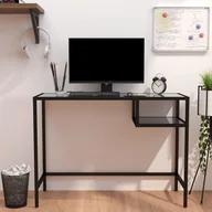 Biurka - shumee Biurko komputerowe czarny marmur 100x36x74cm hartowane szkło - miniaturka - grafika 1