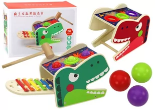 Dinozaur Wbijak Cymbałki 2w1 Drewniany Czerwony - Zabawki interaktywne dla dzieci - miniaturka - grafika 1