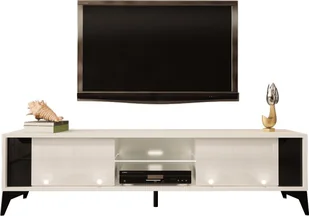 MEGSTYL SZAFKA RTV 161CM Z CZARNĄ WSTAWKĄ I NÓŻKAMI - EVEL 2 biały mat - biały połysk - Szafki RTV - miniaturka - grafika 1