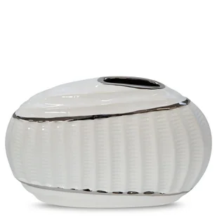 Wazon Ceramiczny Ze Srebrnym Wzorem Emina 29X7X17 Biały - Wazony i flakony - miniaturka - grafika 1