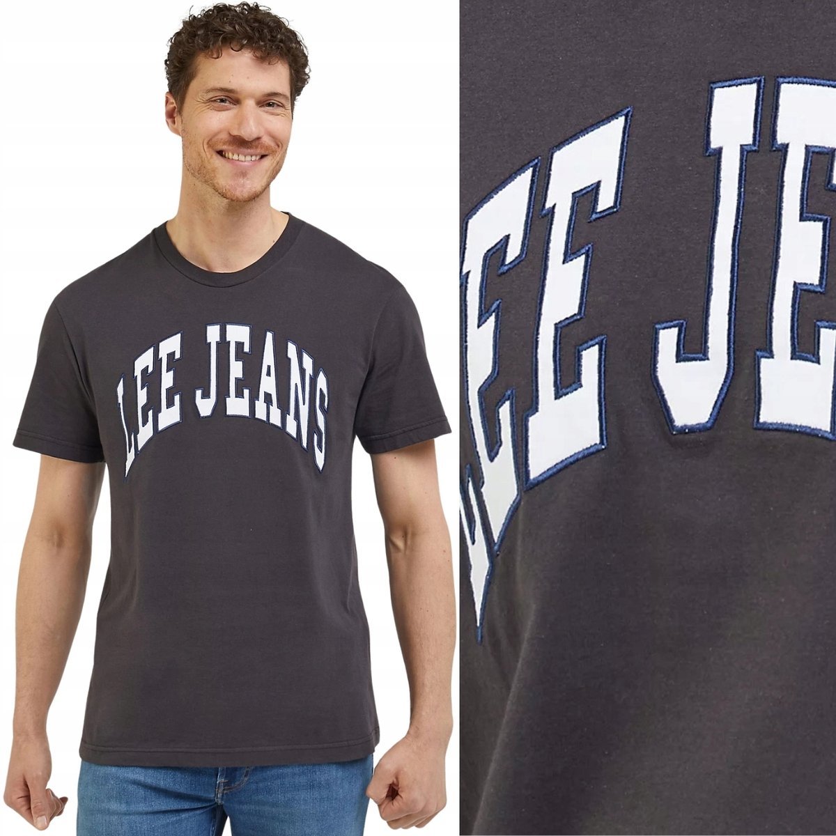 Lee VARSITY TEE Washed Black LUŹNY CZARNY BAWEŁNIANY T-SHIRT LOGO M