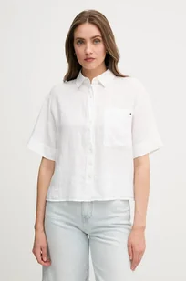 Tommy Hilfiger koszula lniana damska kolor beżowy relaxed z kołnierzykiem klasycznym WW0WW44720 - Koszule damskie - miniaturka - grafika 1