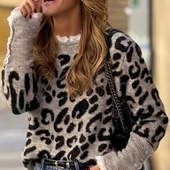 Swetry damskie - TEMU Elegancki Sweter Damski w Lamparcie Wzory - Miękka Marynarka z Długim Rozciągliwym Kołnierzem i - miniaturka - grafika 1