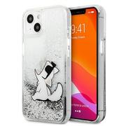 Etui i futerały do telefonów - Karl Lagerfeld Liquid Glitter Choupette Fun - Etui iPhone 13 mini (srebrny) KLHCP13SGCFS - miniaturka - grafika 1