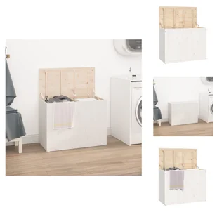 vidaXL Kosz na pranie biały 88,5x44x66 cm lite drewno sosnowe - Kosze na pranie - Kosze na bieliznę - miniaturka - grafika 1