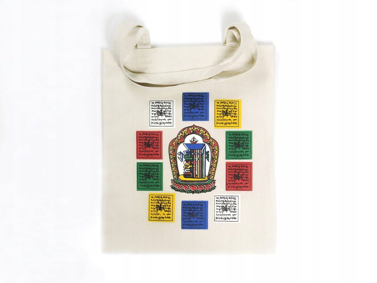 Torba zakupowa z Nepalu, gruba bawełna z nadrukiem - Kalaczakra.