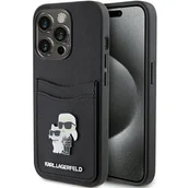 Etui i futerały do telefonów - Karl Lagerfeld KLHCP15LSAPKCNPK iPhone 15 Pro 6.1" czarny/black hardcase Saffiano Cardslot Karl&Choupette Metal Pin - miniaturka - grafika 1