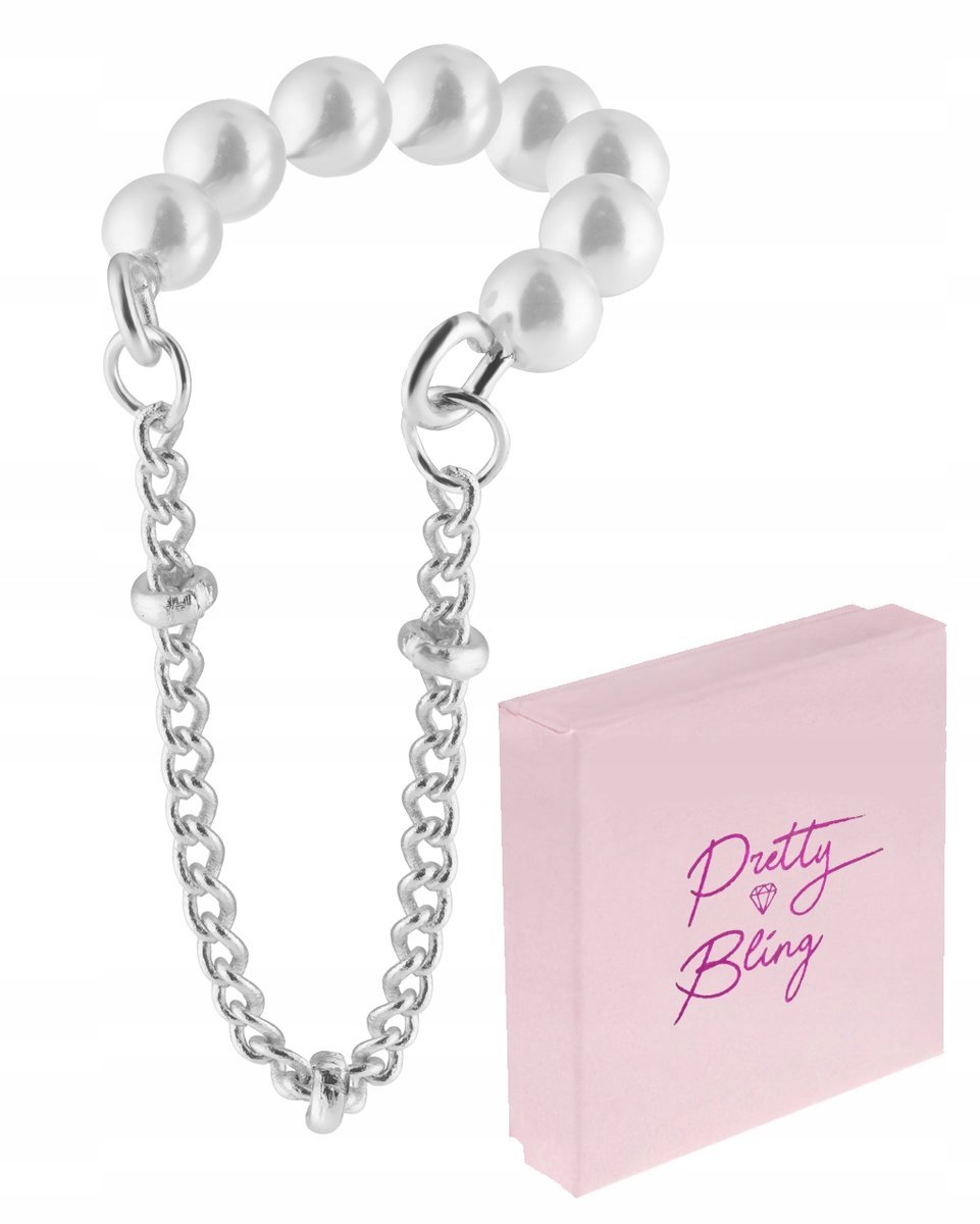 Nausznica damska kolczyk posrebrzana PEREŁKI łańcuszek koraliki miedźiane