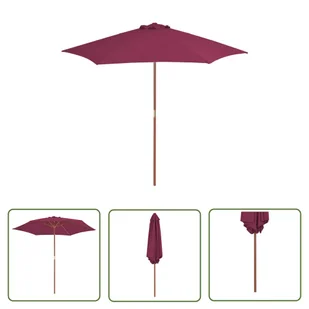 The Living Store Parasol ogrodowy na drewnianym słupku - 270 cm - bordowy - Parasol - Parasole ogrodowe - miniaturka - grafika 1