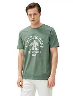 Koszulki męskie - Koton Męski t-shirt Varsity Crew Neck Short Sleeve Cotton T-Shirt, khaki (871), L - grafika 1