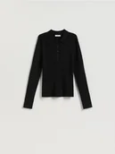 Bluzki damskie - Reserved - Bluzka z kołnierzykiem - czarny - miniaturka - grafika 1